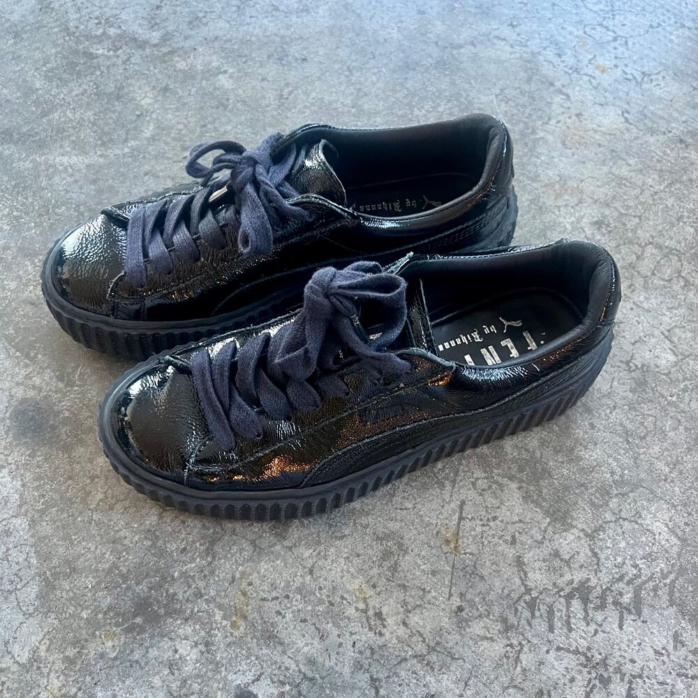 Fenty Puma by Rihanna Black Patent Leather Creeper Platform 7.5